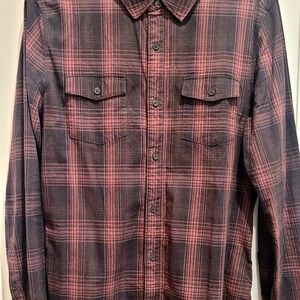 PAIGE mens Black and Red Casual Button Down Shirt